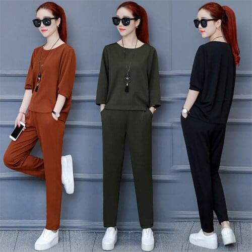2019 Spring Summer Womens Set short sleeve Sports Suit o-neck t-shirt+pant 2 piece set tracksuit for women sweat suit