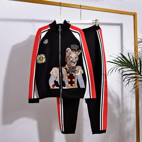 2020 Autumn Womens High quality Knit coat + casual pants two piece set Hot fashion embroidery sweat suit pantsuit C172