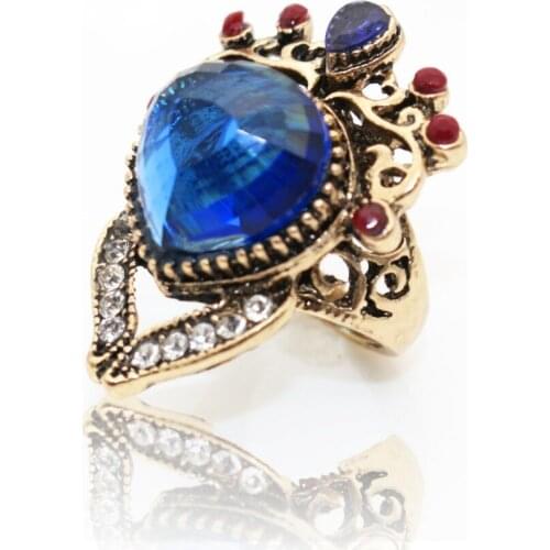 WYJZY European and American retro inlaid blue stone ring womens fashion personality jewelry classic party anniversary gift