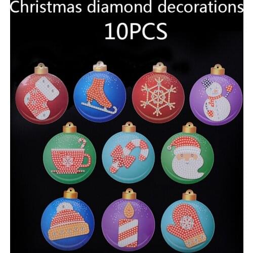 10pcs Christmas Tree Diamond Decors DIY Diamond Painting Kit Christmas Tree Pendants Hanging Decorations