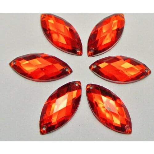 100 Red Flatback Acrylic Horse Eye Sewing Rhinestone Button 9X20mm Sew on beads