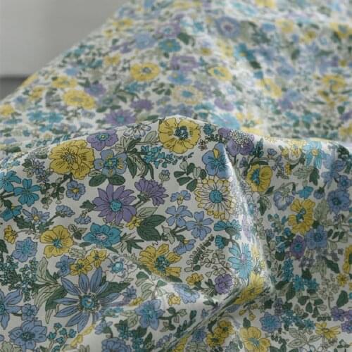 100% Natural Pure Cotton Fabric Spring and Summer Clothing Shirt Dress Printing and Dyeing Floral Fabric Ins Style Blue Daisy