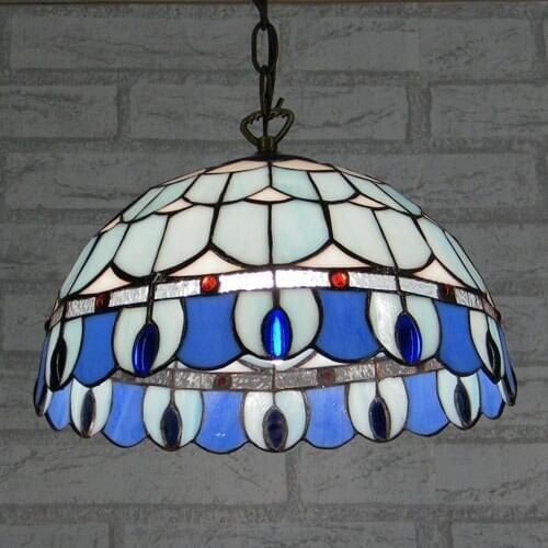 12inch Mediterranean blue white Mediterranean tiffany retro pendant light Suspended Luminaire E27 110-240V for Home Dining Room