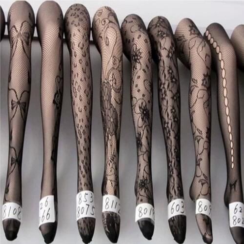 2019 Sexy Women Lingerie Stockings Hollow Out Women Thigh high Stockings Mesh Pantyhose Tattoo Lace Fishnet