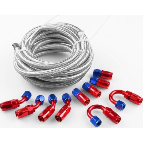 5M AN8 -8AN Fule line hose Red Swivel Fitting Stainless Steel Braided Fuel Line Hose With 10Pcs Fitting Hose End Adapter Kit