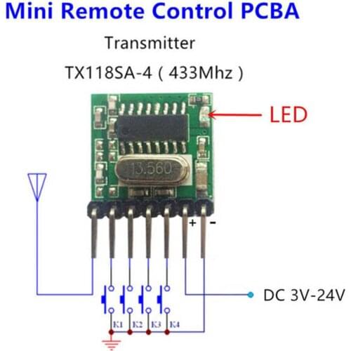 TX118SA wireless RF transmitter module superheterodyne 1527 learning code mini four-button remote control 433MHz