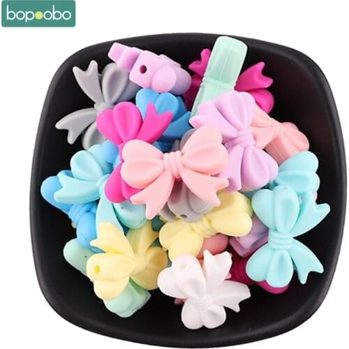 Bopoobo 20pc Silicone Beads Mini Christmas Silicone Bow Small Tie Nursing Gifts DIY Beads 2cm Rosette BPA Free Silicone Beads