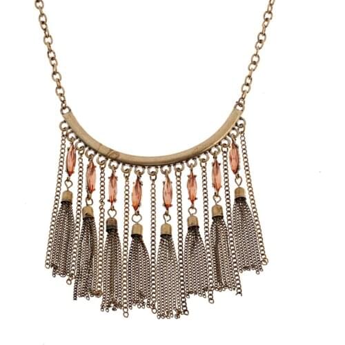 Vintage Gypsy Nepal Chain Alloy Moon Necklace Womens Statement Jewelry Ethnic Crystal Tassel Necklaces Collares