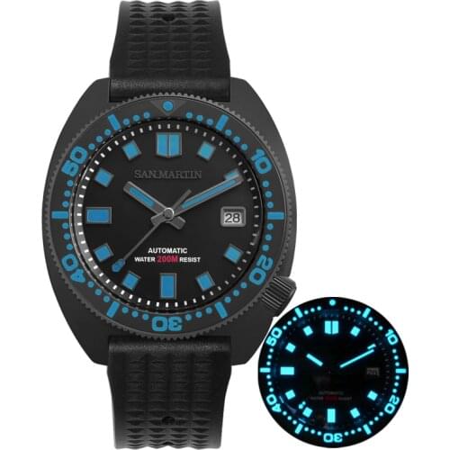 San Martin Men Diver Colorful Super Luminous NH35 Automatic Mechanical Black Warrior 6105 Turtle 20Bar SapphireCrystal Watches
