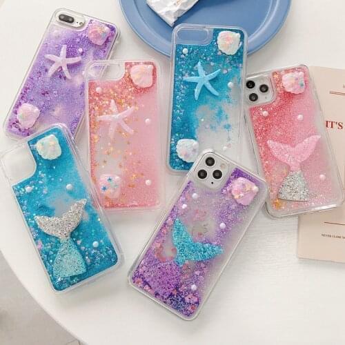 Cute Mermaid Starfish Shell Liquid Phone Case For Samsung Galaxy M10 A30 A50 A70 A10S A20S A51 A71 A91 A81 A01 A31 A21S A10E