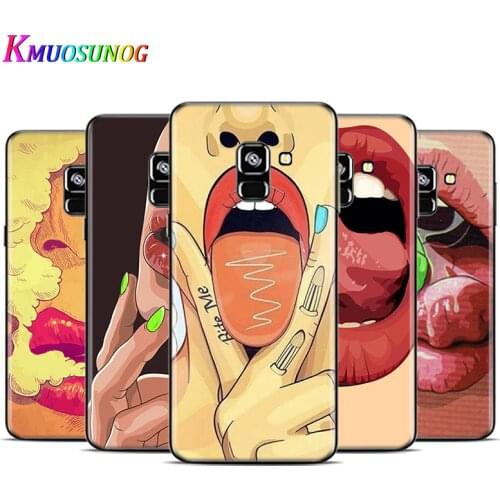 Sexy Girl Red Lips For Samsung Galaxy A9 A9S A8 A8S A7 A750 A6 A6S A5 A3 Plus Star 2016 2017 2018 Black Phone Case