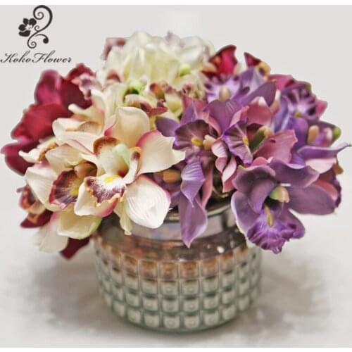 Koko Flower 7PCS Artificial Flowers Retro Cymbidium Wedding Home Fake Plant Supplies Hotel Dining Table Autumn Decoration