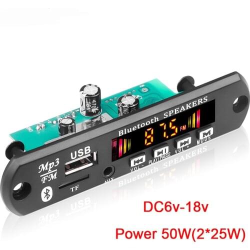 DC 5V 18V 50W Amplifier MP3 Decoder Board Bluetooth V5.0 Car MP3 Player USB Recording Module FM AUX Radio For Speaker Handsfree