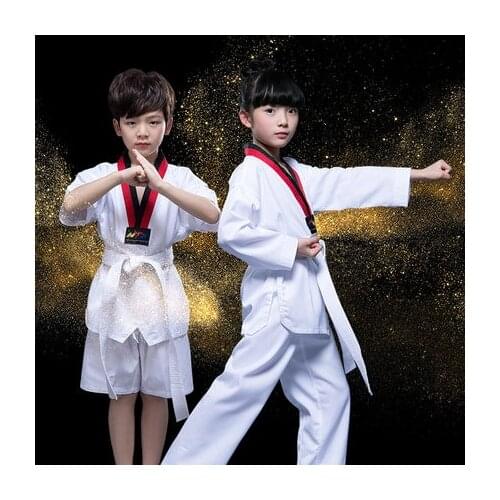 Children Taekwondo Uniform Adult Gym Judo Taekwondo Clothes Sports Training Clothes White Karate Suit With Belts Waistband