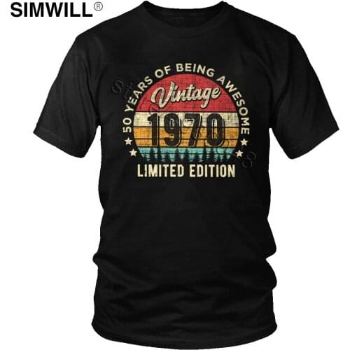 Vintage 1970 50 Years Old T Shirt Awesome 50th Birthday T-Shirt Retro Design Pure Cotton Tshirt Men Short Sleeves Round Neck Tee