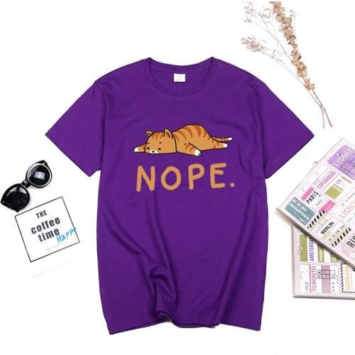 Women funny animal style t-shirt cotton tshirt NOPE Lazy Sleeping Funny Cute Cat summer tee-shirt for cat lover your pets design