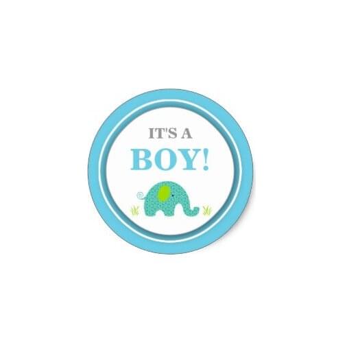3.8m Its a boy blue elephant announcement favor idea classic round sticker