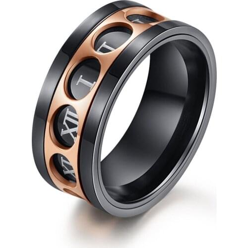 Roman Numerals Rotatable Ring For Men Boy Spinner 9MM Rings Charm Punk Stress Release Accessory Classic Jewelry