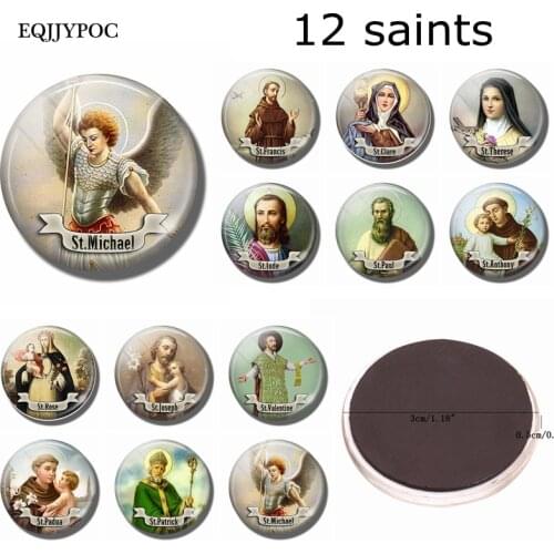 12 Saint Fridge Magnet St Clare Michael Paul Anthony Patrick Valentine Christian Catholic Refrigerator Stickers Magnetic Decor
