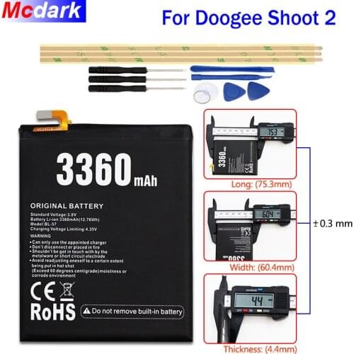 Mcdark 3360mAh MTK6580 Battery For Doogee Shoot 2 BL-57 Batterie Bateria Accumulator AKKU ACCU PIL Mobile Phone