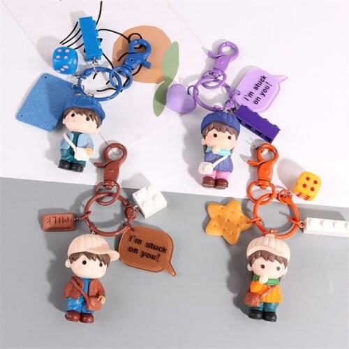 Cute Hat Boy Girl Student Keychain Cartoon Doll Keychain Resin Heart Charm Tassel Key Chain Keyring Couple Bag Pendant