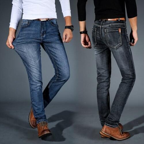 Men business casual jeans spring and autumn new male stretch slim straight-leg jeans men solid color denim pants