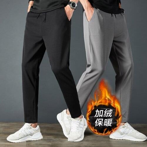 Mens Sports Pants Winter Plus Velvet Thick Cotton Pants Wear Loose Straight Warm Casual Pants Lamb Fleece Guard Pants