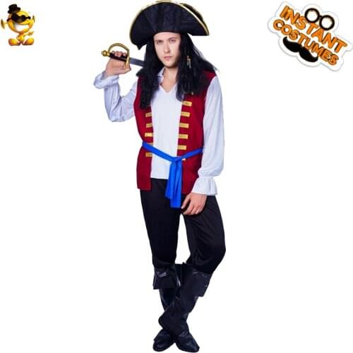 New Arrival Man Cute Pirate Costume Fancy Dress Carnival Halloween Costume Hat Pirate Outfits For Party Costume