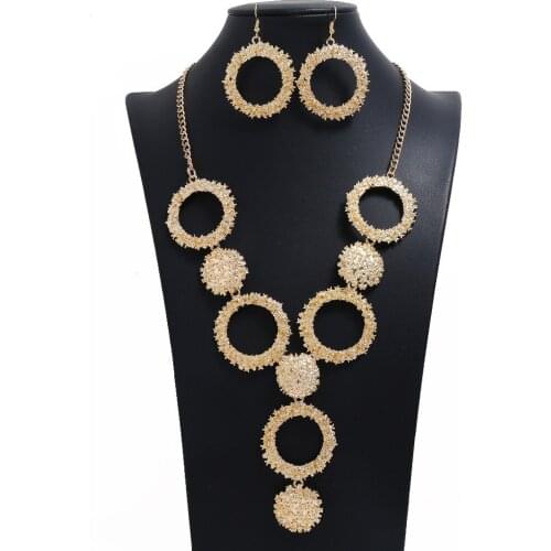 Women Jewelry Sets 5 Colors Alloy Vintage Hyperbolic Geometric Circle Pendants Long Necklace Drop Earrings Sets Jewelry Women