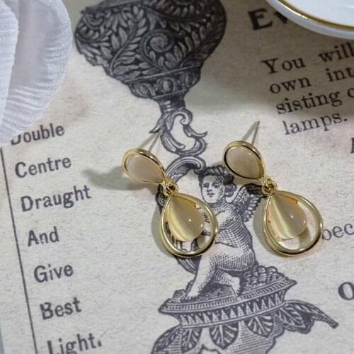 Unusual Earring For Women 2021trend Goth Piercing Stainless Steel Jewelry Pendant Vintage Aesthetic Cats Eye Drop Alloy Shining