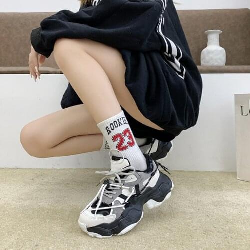 2021 New Fashion High Quality Vulcanized Sport Shoes Pure Color Black White Chunky Casual Thick Heels Lace Up Platform
