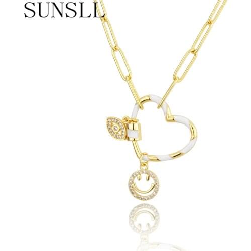 SUNSLL New arrival gold copper necklace heart Screw buckle removable multi-accessory pendant necklace women fashion jewelry