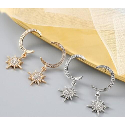 New Fashion Hot Earrings Pendant Jewelry Female Personality Crystal Small Moon Star Cute Earrings Jewelry Party Gift