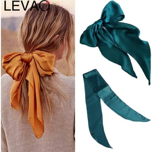 LEVAO Retro Solid Color Hair Ribbons Elegant Long Headband Women Scrunchie Accessories Beautiful Girls Bow Knot Hair Band
