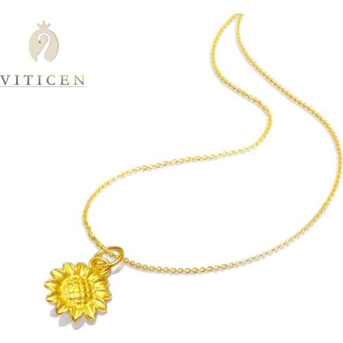 Pure Gold Sunflower Flower Pendant AU750 18K Gold Necklace Pure gold 999 flower Necklace Womans Necklace Real gold Jewelry