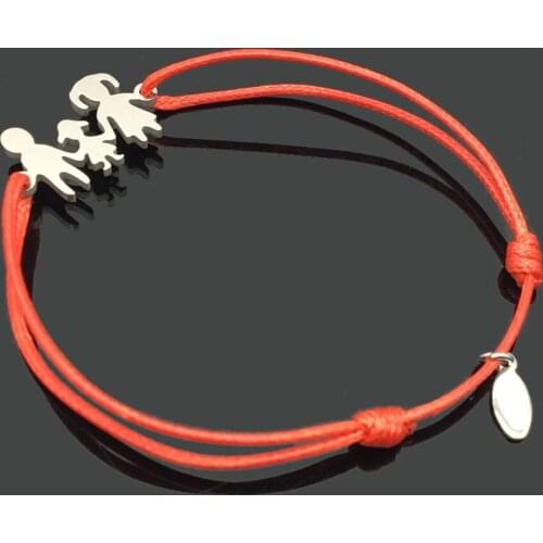 Family Stainless Steel Charm Wish Cord Bracelet Hand To Hand Family Pendant Adjustable String Wish Bracelet