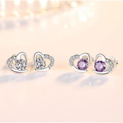 925 Sterling Silver Elegant Love Heart Shining Two Colors Zircon Stud Earrings For Fashion Jewelry Accessories S-E477