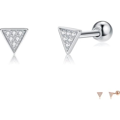 ZEMIOR Trilateral Shape Stud Earring For Women S925 Sterling Silver Simple Style Earrings 3 Color Choose Inlay Zirconia Jewelry