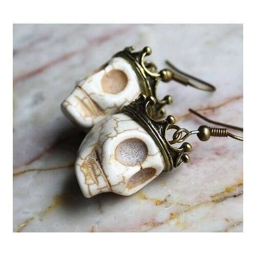 Vintage Gothic Crowned Skull Earrings goth Cosplay Biker Rocker Halloween Dangle Earrings Gift for Her 2019 NEW fashion women