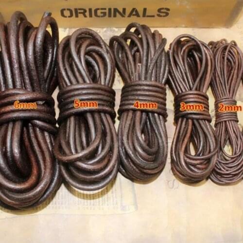 2 Meters Deep Brown Round Real Genuine Cow Leather Cord Rope String for DIY Leather Jewelry Findings 1.5 2 3 4 5 6 8mm Pick Size