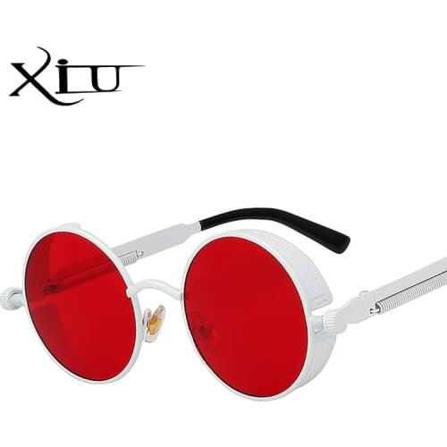 XIU steampunk sunglasses men women round metal sunglass brand design fashion vintage glasses top quality oculos UV400