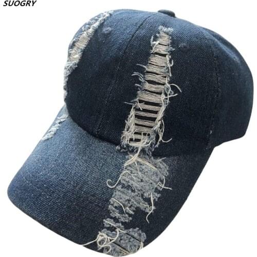 SUOGRY New Denim Cap High Quality Hole Baseball Cap Leisure Cotton Cap For Men And Women Outdoor Sports Streetwear Hat Cap