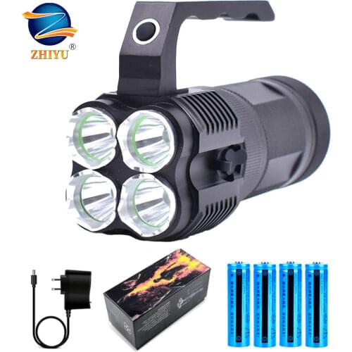 ZHIYU High Power 4 L2 LED Flashlight Ultra Bright DC Rechargeable Torch Lamp 18650 Battery 5 Modes Camping Working Lantern New