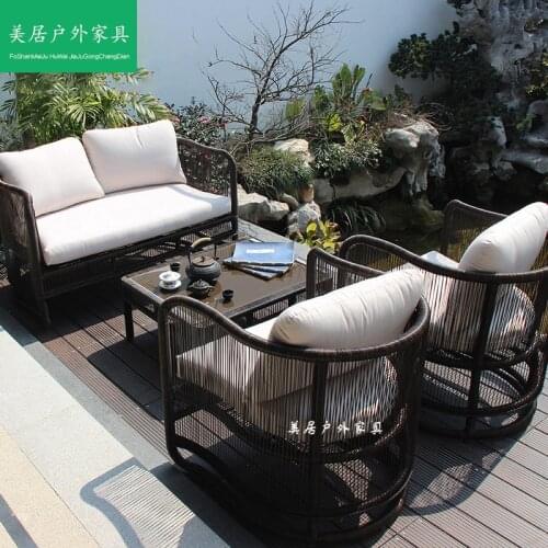 Outdoor rattan chair sofa terrace sunshine room combination courtyard garden hotel new Chinese style