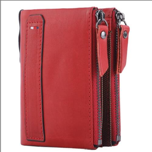 Vertical Business Credit Card Holder Genuine Leather Wallet RFID Anti Theft Brush Zipper Coin Purse Wallet for Men and Women