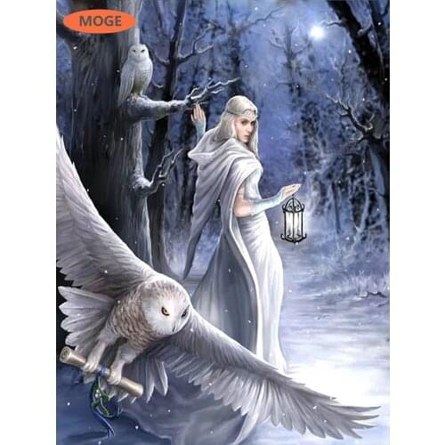 Woman snowy Owl forest 5D DIY Diamond Painting Kit Diamond Embroidery Seals Cross Stitch Rhinestone Mosaic Painting Hang mural