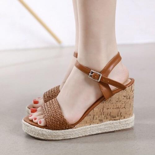 Rimocy Summer Vogue Weave Wedges Sandals Women Ankle Strap Platform Beach Shoes Woman Super High Heels Sandalias Mujer New