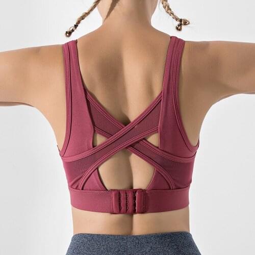 Women Adjustable Sport Bras Shockproof Gather Cross Straps Yoga Bra Fixed Pad Gym Vest Top Running Fitness Crop Tops Active Wear