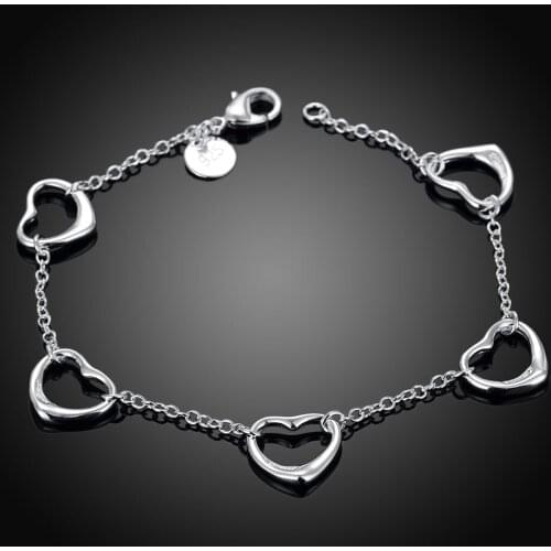 Hot fine five heart chain Fashion 925 sterling silver Bracelet for woman Luxury brands jewelry Wedding party Christmas gifts