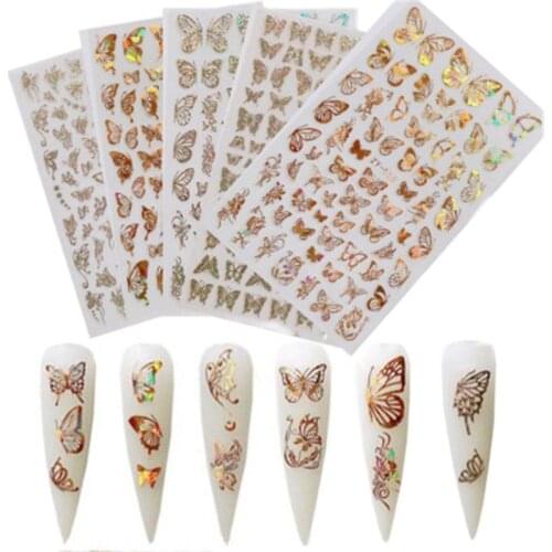 1 Pc 12.3*8.7cm Nail Art Laser Butterfly Sticker Gold/ Silver Holographic Butterfly Design Summer Adhesive Decals Zy-035/zy-038